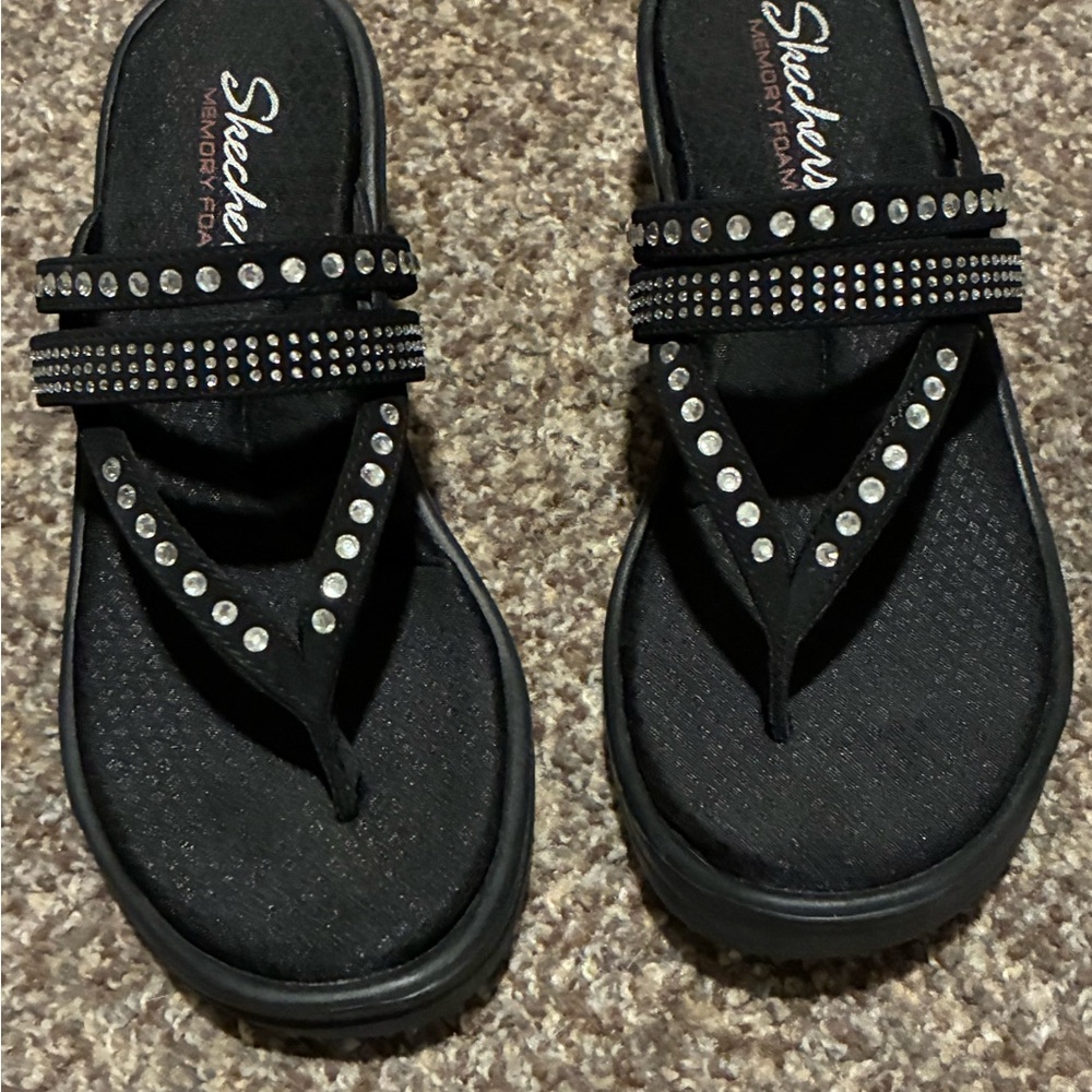 Skechers Black Studded Wedge Sandals Size 8